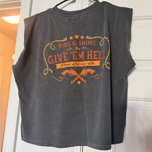 Black Sleeveless Tee with Orange Graphic